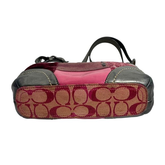 COACH Patchwork Silver Pink Signature Leather Suede F12863 Shoulder Bag + Tag - Picture 6 of 12